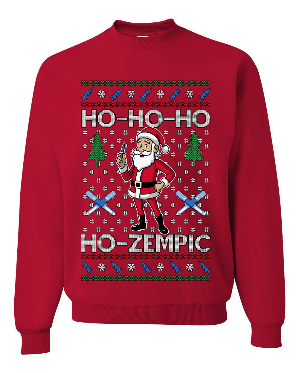 Skinny Santa Ho Ho Ho Ho-Zempic Weight Loss Shot, Unisex Ugly Christmas Sweater, Crewneck Sweatshirts