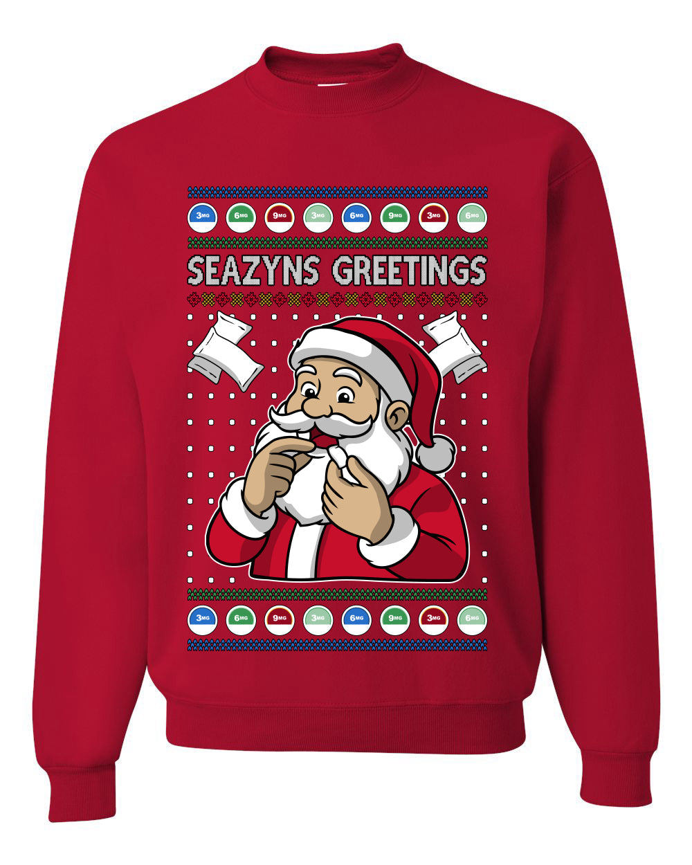 Seazyns Greeting Santa Packing Lip Pouch, Unisex Ugly Christmas Sweater Crewneck Sweatshirts
