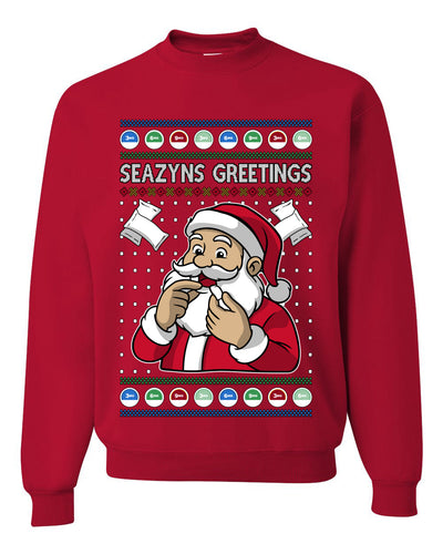 Seazyns Greeting Santa Packing Lip Pouch, Unisex Ugly Christmas Sweater Crewneck Sweatshirts