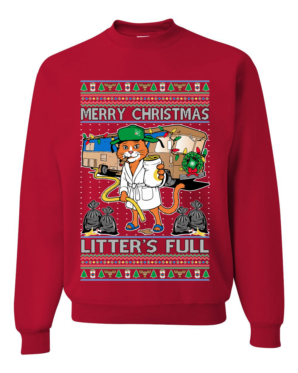 Litters Full Cat, Unisex Ugly Christmas Sweater Crewneck Sweatshirts