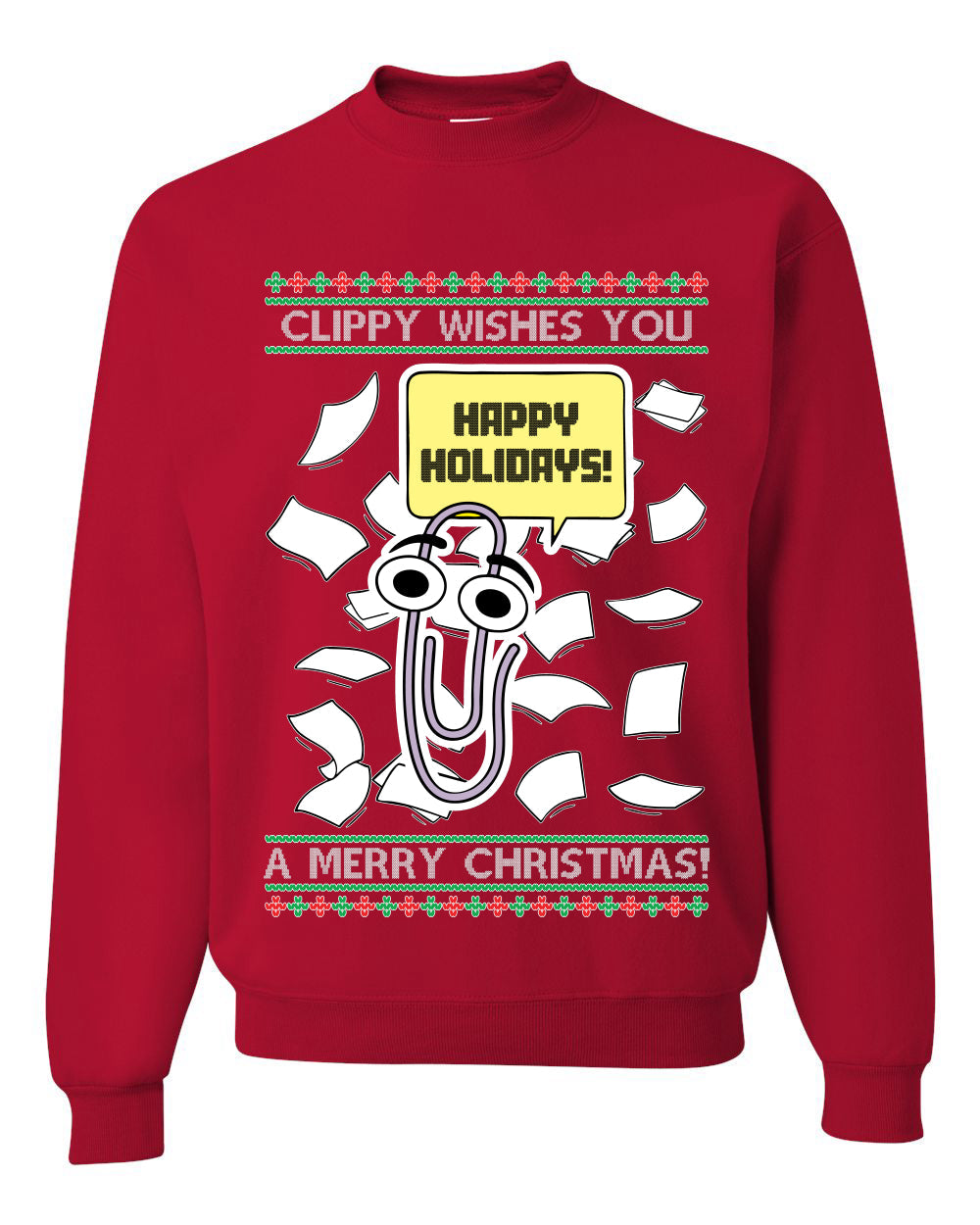 Clippy Wishes You A Merry Christmas Office Assistant, Unisex Ugly Christmas Sweater, Crewneck Sweatshirts
