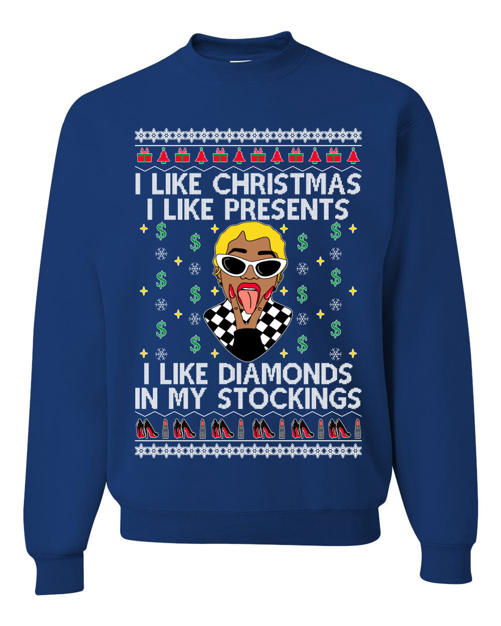 I Like Christmas, I like Presents Cardi Ugly Christmas Sweater Unisex Crewneck Sweatshirt