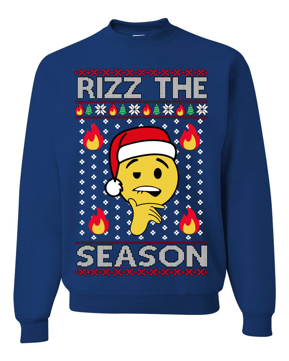Rizz the Season Viral Internet Fire Emoji Face Meme Ugly Christmas Sweater Crewneck Sweatshirt