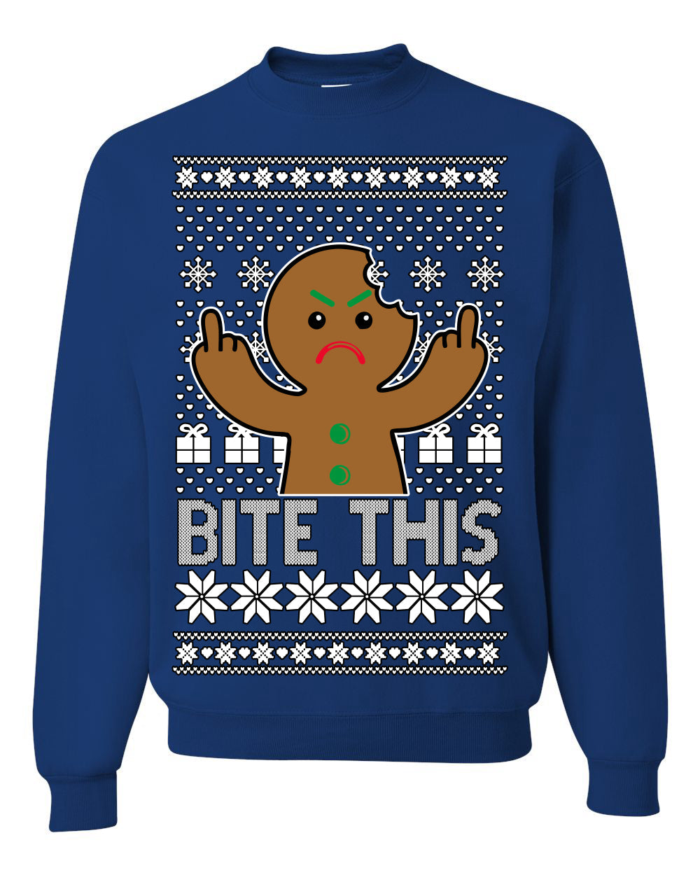 Bite This Funny Gingerbread Cookie Middle Finger Ugly Christmas Sweater Crewneck Sweatshirt