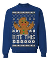 Bite This Funny Gingerbread Cookie Middle Finger Ugly Christmas Sweater Crewneck Sweatshirt
