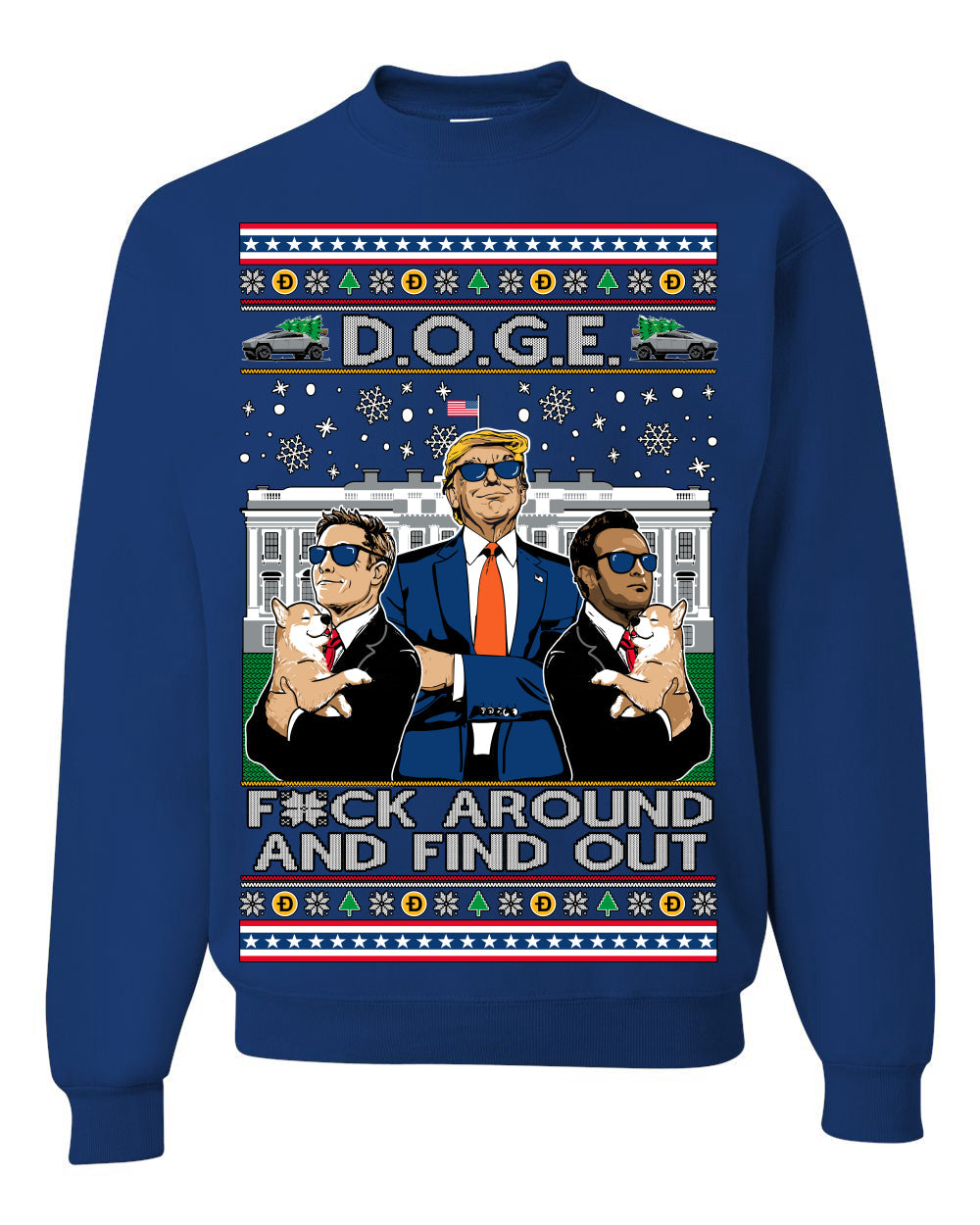 Doge F Around and Find Out Donald Trump Elon Vivek MAGA Ugly Christmas Sweater Crewneck Sweatshirt