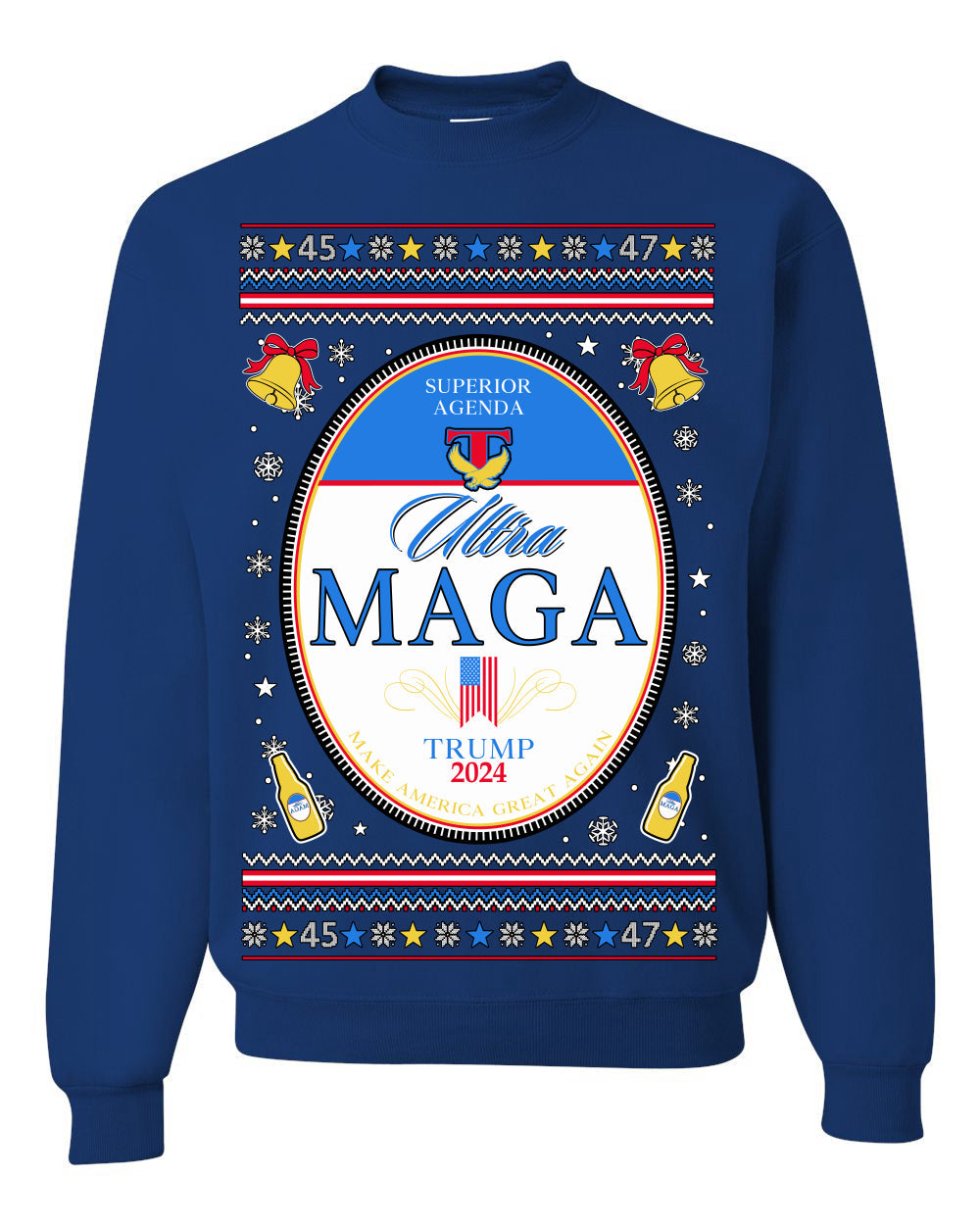 Ultra MAGA Superior Agenda Trump 2024 Funny Beer Logo Ugly Christmas Sweater Crewneck Sweatshirt