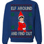 Elf Around and Find Out Funny Gift Toy on a Shelf, Classic Viral Winter Holidays Xmas Meme Ugly Christmas Sweater Crewneck Sweatshirt