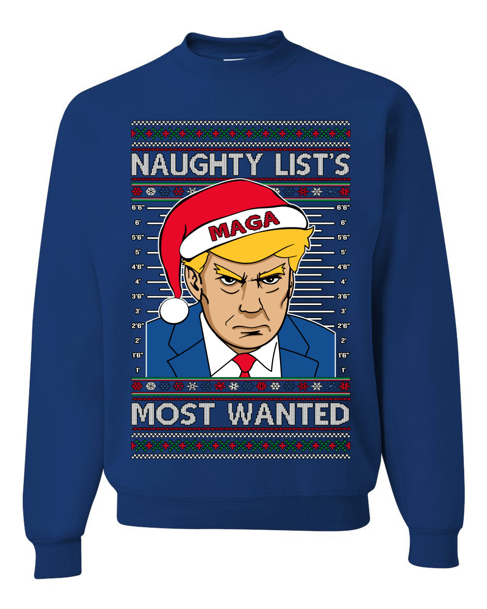 Naughty List's Most Wanted Trump Mugshot Ugly Christmas Sweater Unisex Crewneck Sweatshirt