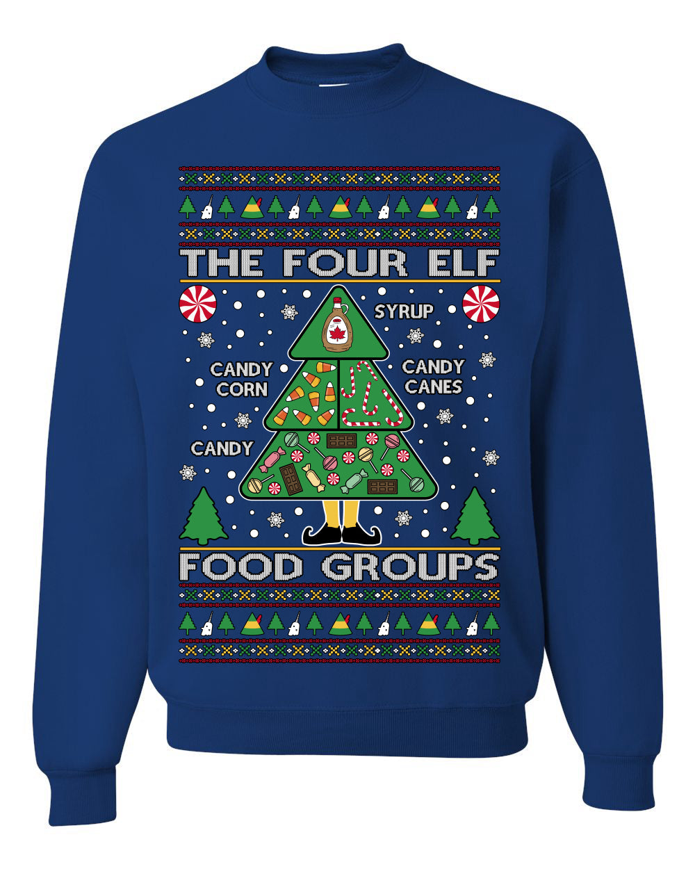 The Four Elf Food Groups Candy Canes Syrup Funny Ugly Christmas Sweater