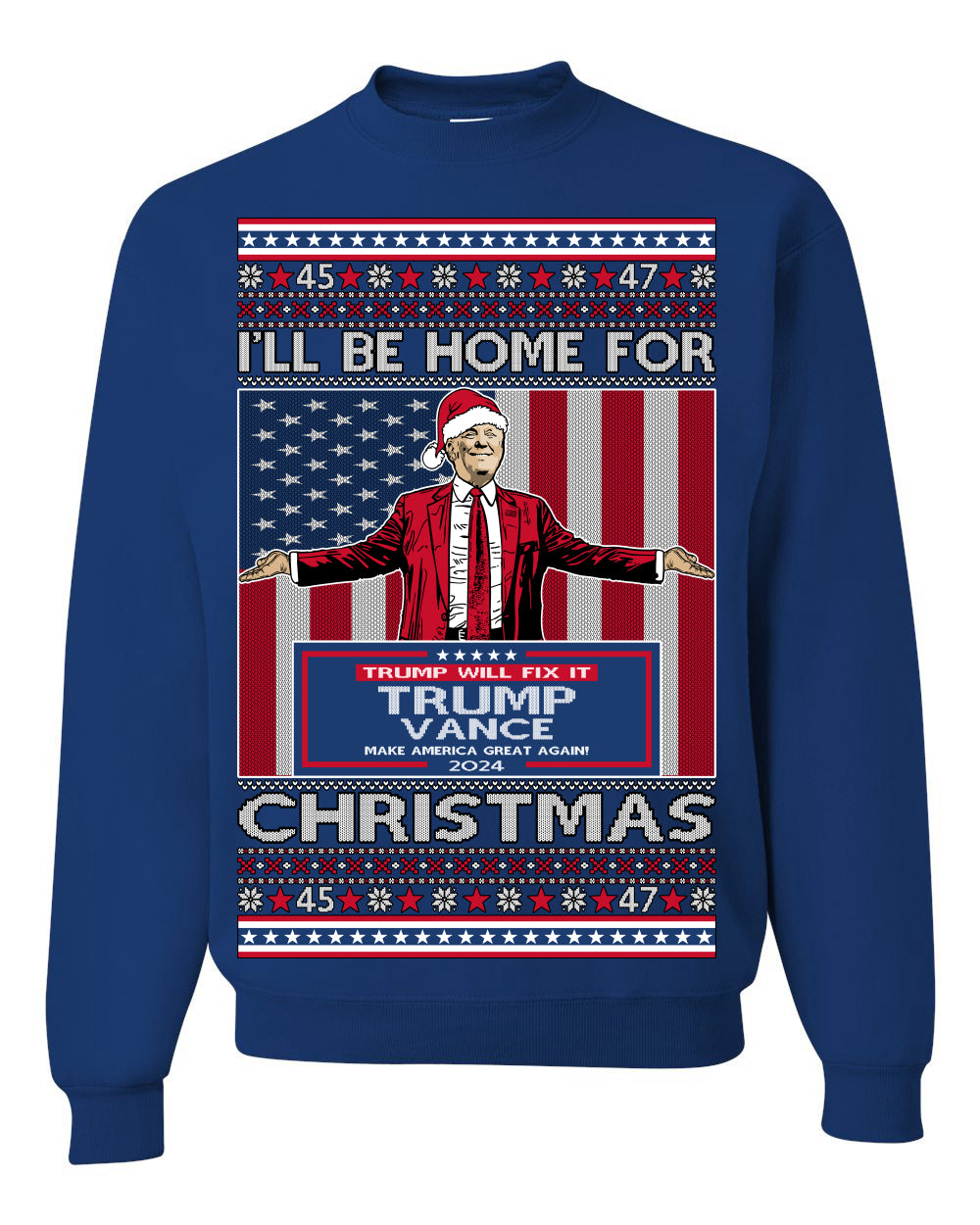 I'll Be Home for Christmas USA Trump 2024, MAGA Make America Great Again Santa Speech Ugly Christmas Sweater Sweaters Crewneck Sweatshirts
