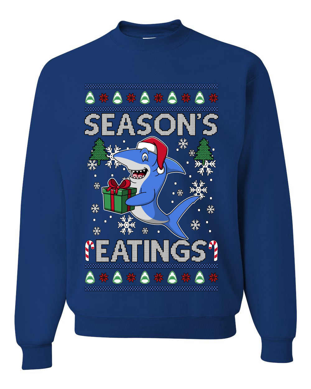 Season's Eatings Shark, Unisex Ugly Christmas Sweater Crewneck Sweatshirts