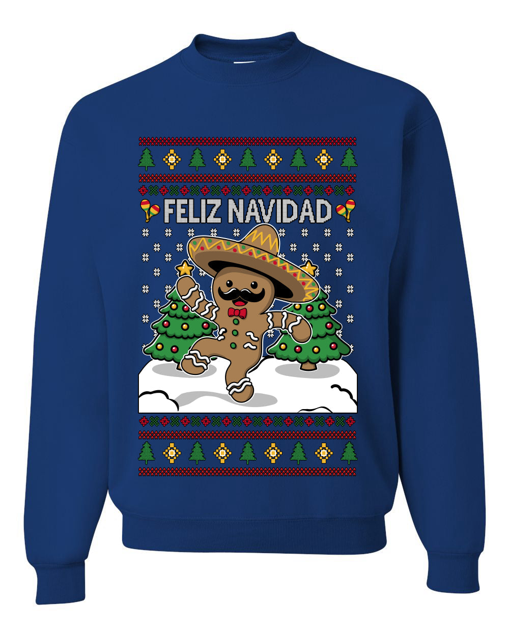 Feliz Navidad Dancing Gingerbread Man, Unisex Ugly Christmas Sweater, Crewneck Sweatshirts