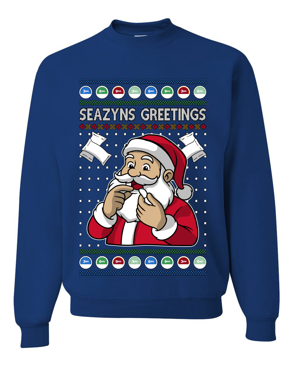 Seazyns Greeting Santa Packing Lip Pouch, Unisex Ugly Christmas Sweater Crewneck Sweatshirts