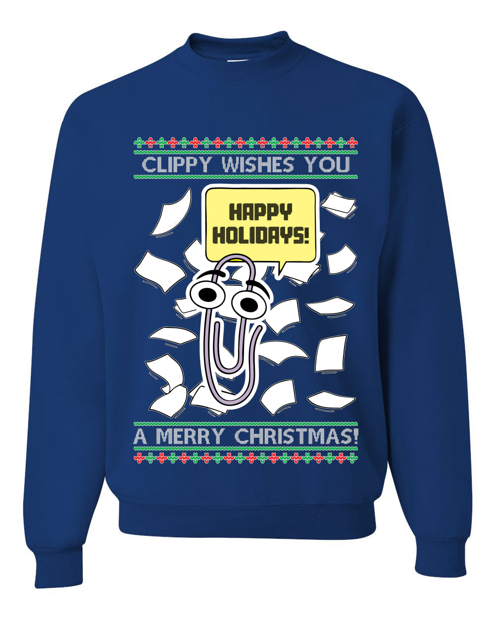 Clippy Wishes You A Merry Christmas Office Assistant, Unisex Ugly Christmas Sweater, Crewneck Sweatshirts