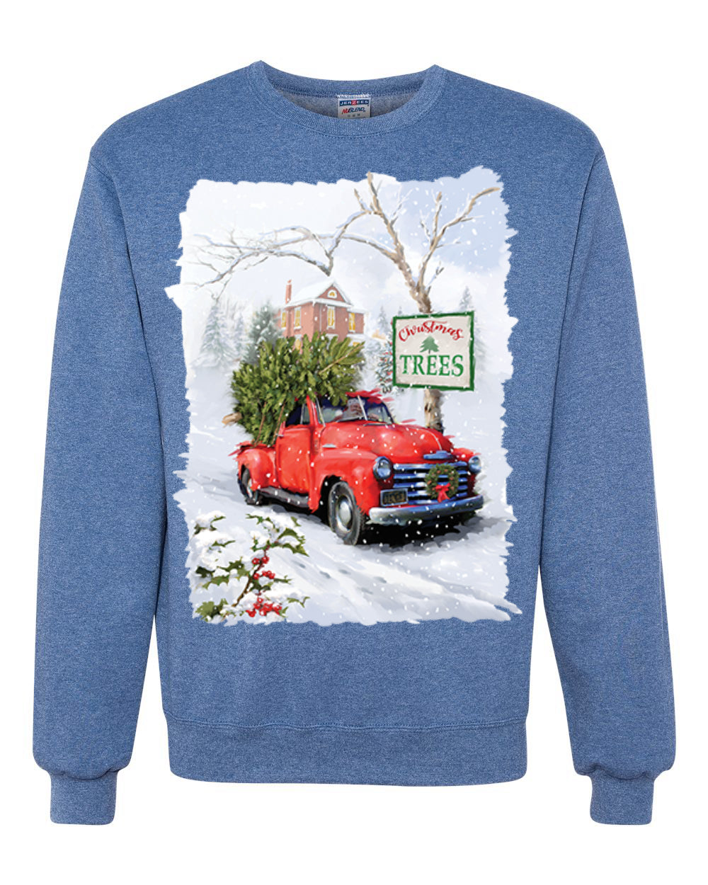 Winter Merry Christmas Trees Festive Red Truck Merry Christmas Unisex Crewneck Graphic Sweatshirt
