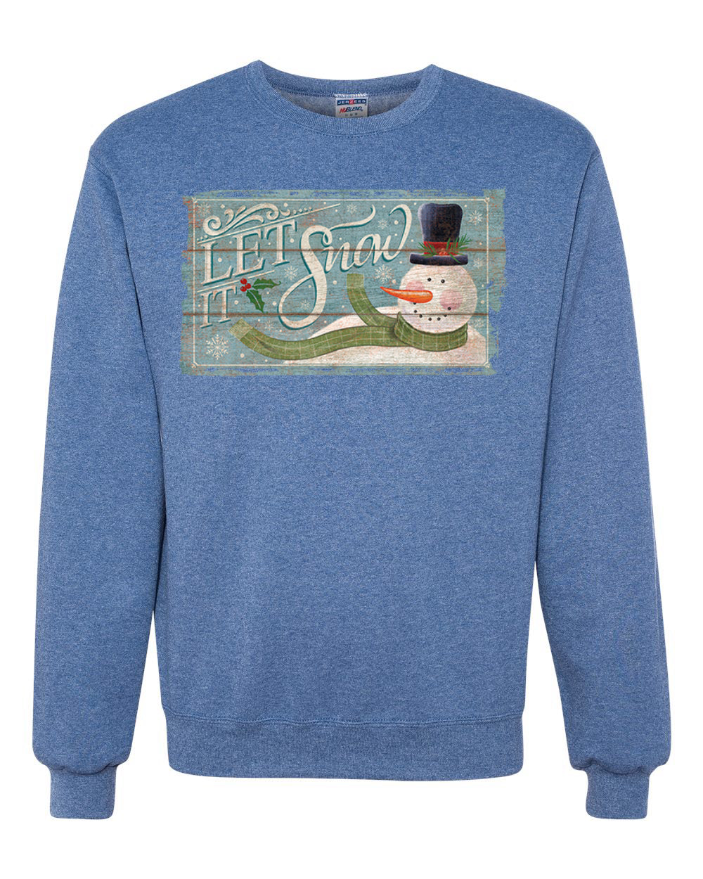Let it Snow Green Scarf Snowman Merry Christmas Unisex Crewneck Graphic Sweatshirt
