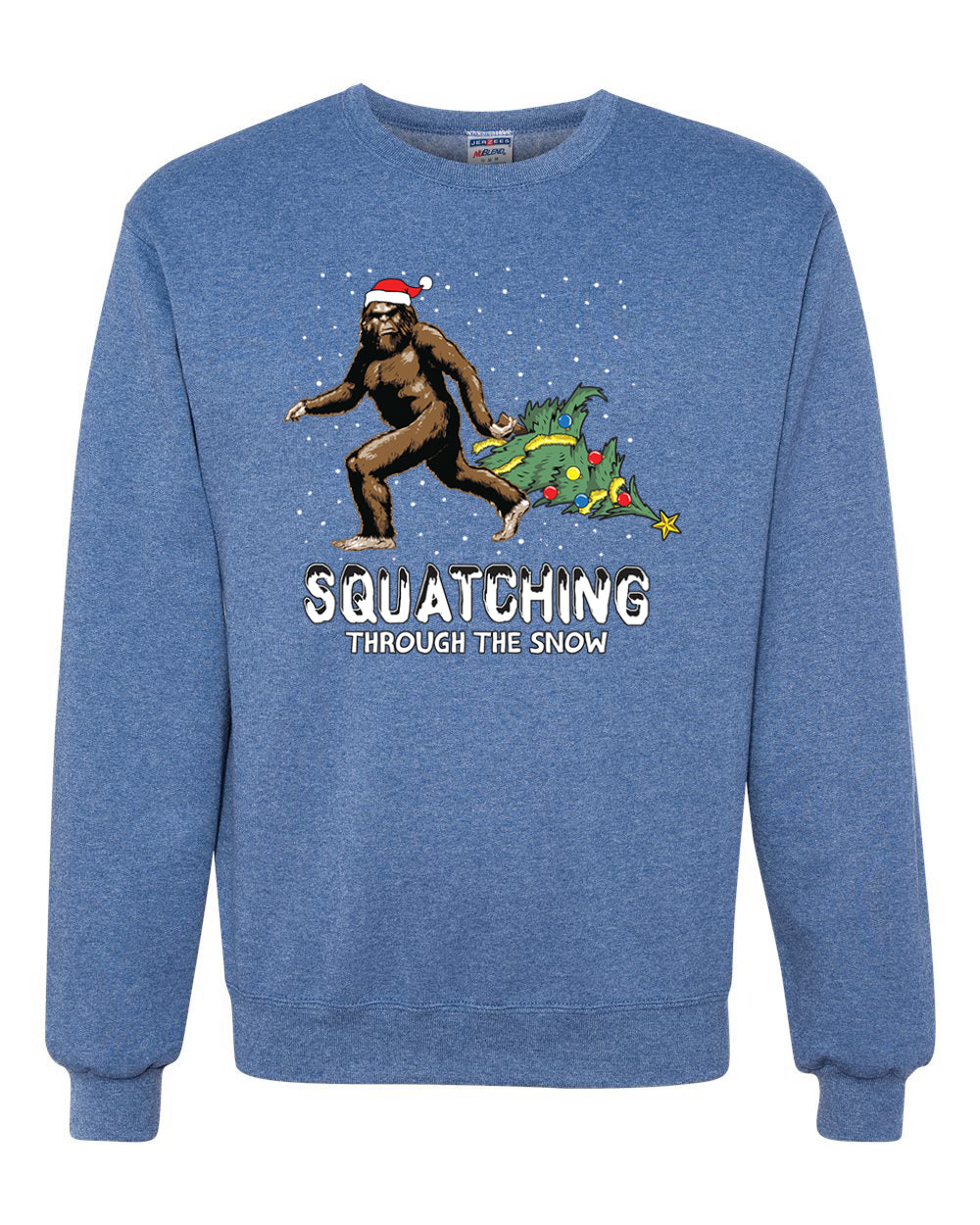 Squatching Through the Snow Bigfoot Merry Christmas Unisex Crewneck Graphic Sweatshirt