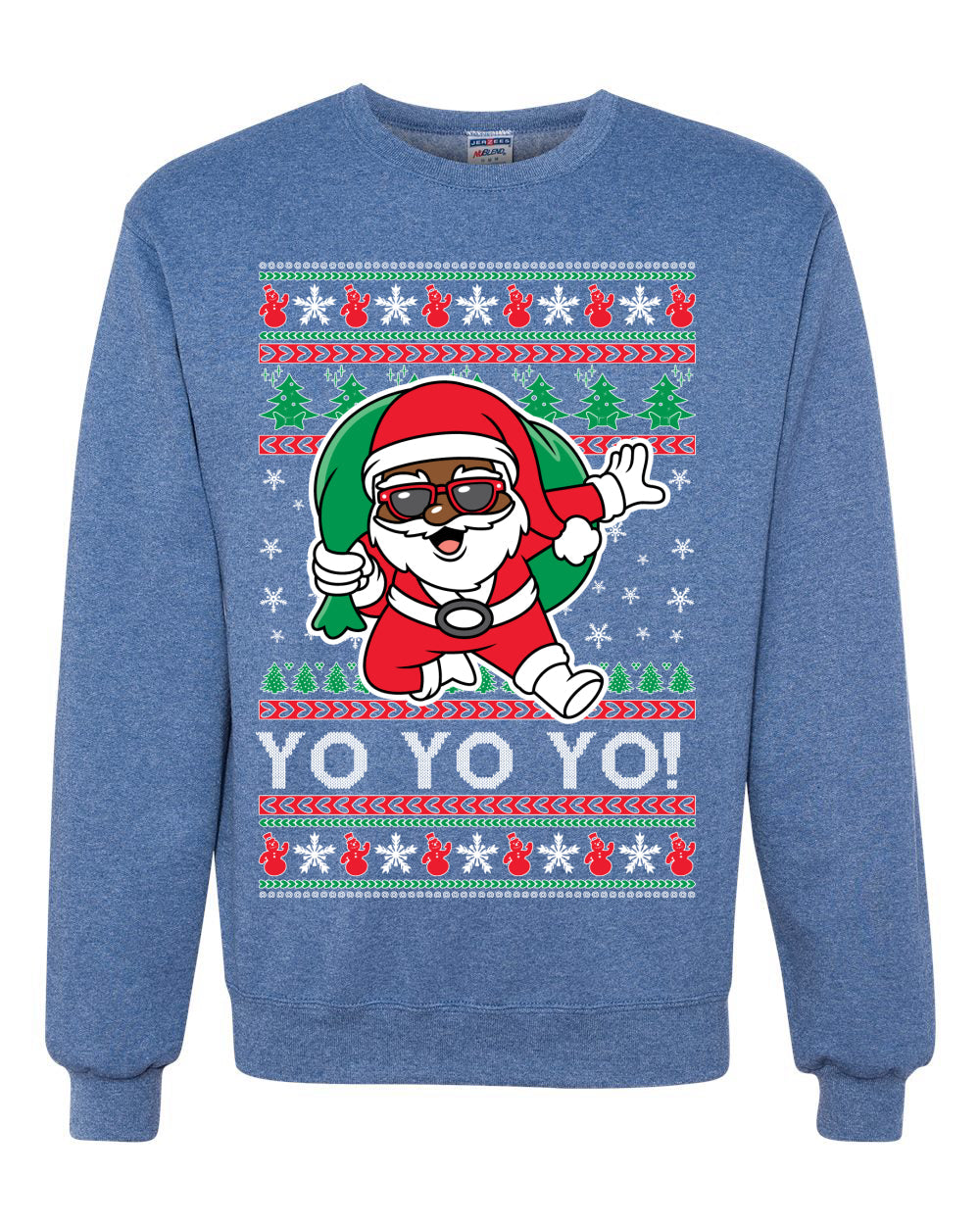 Yo Yo Yo Black Santa Ugly Christmas Sweater Unisex Crewneck Sweatshirt