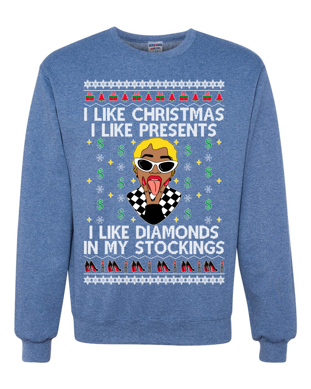 I Like Christmas, I like Presents Cardi Ugly Christmas Sweater Unisex Crewneck Sweatshirt