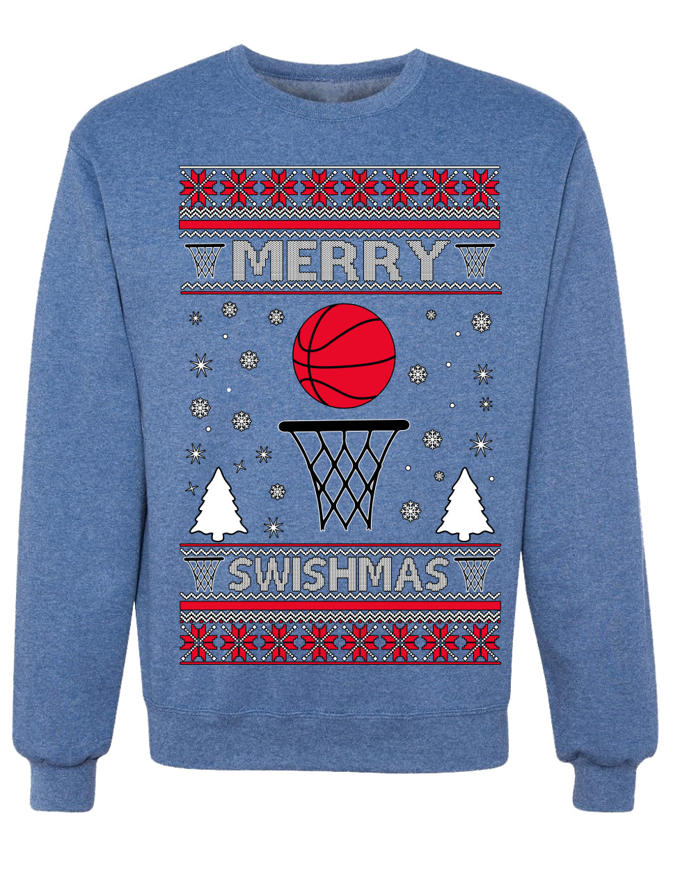 Merry Swishmas Basketball Sports Ugly Christmas Sweater Crewneck Sweatshirt