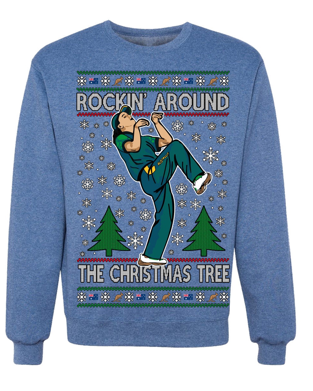 Rockin Around the Christmas Tree Raygun Viral Breakdancer Ugly Christmas Sweater Crewneck Sweatshirt