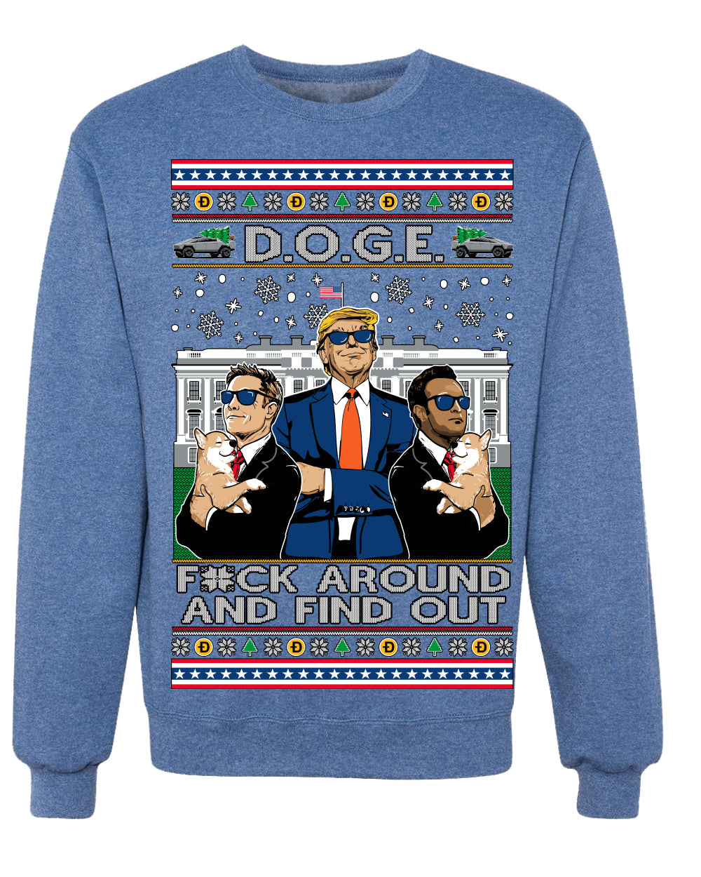 Doge F Around and Find Out Donald Trump Elon Vivek MAGA Ugly Christmas Sweater Crewneck Sweatshirt