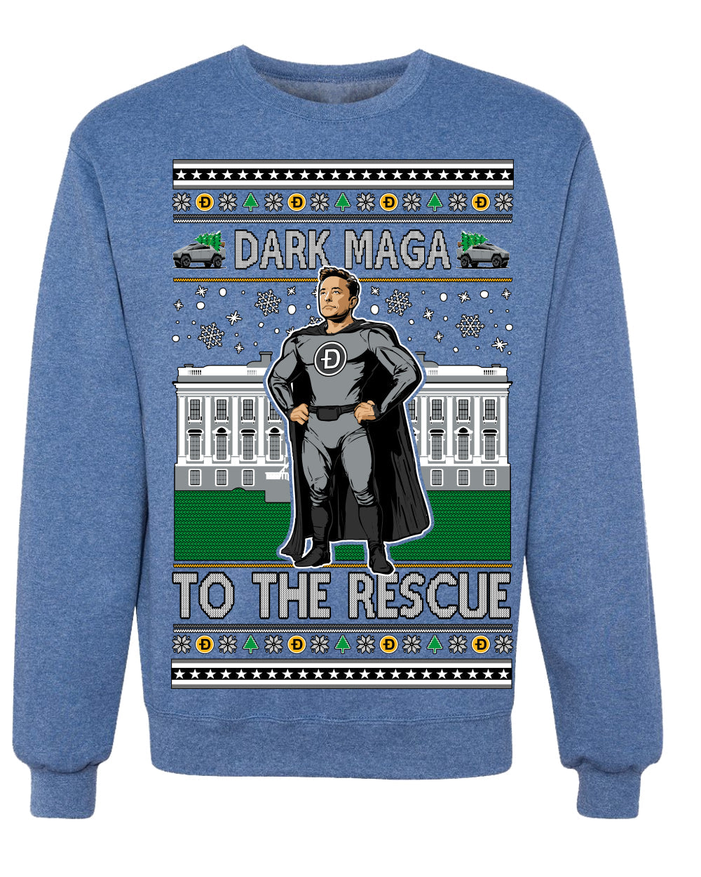 Dark MAGA to the Rescue Elon Superhero Doge Crypto Ugly Christmas Sweater Crewneck Sweatshirt