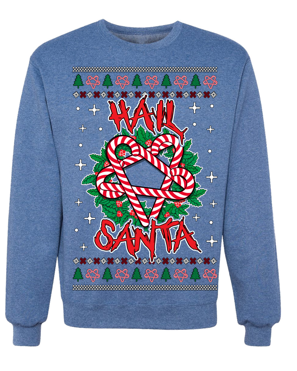 Hail Santa Funny Satanic Candy Devil Heavy Metal Satan Ugly Christmas Sweater Crewneck Sweatshirt
