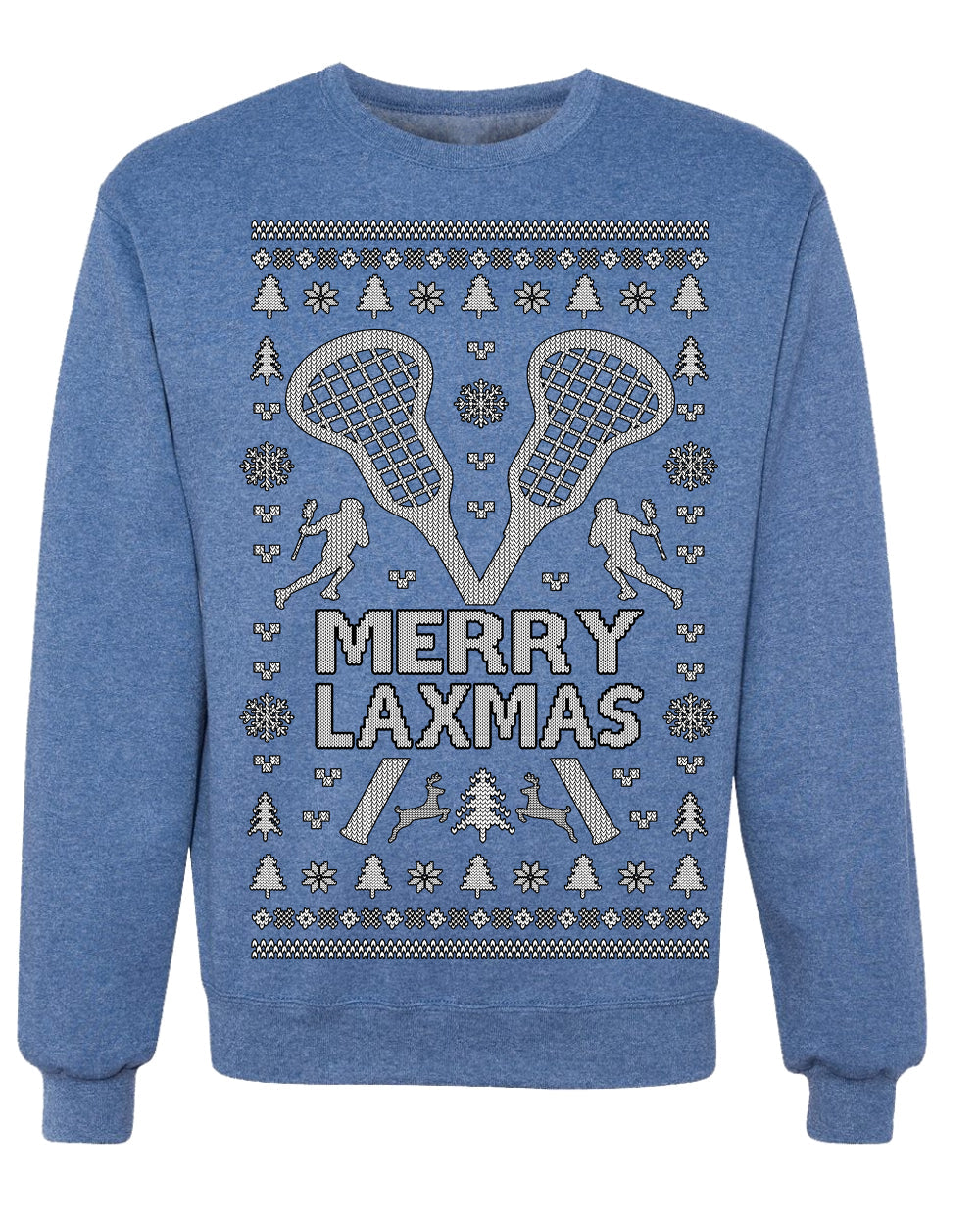 Merry Laxmas Funny Lacrosse Sports LAX Teen Sports Pun Ugly Christmas Sweater Crewneck Sweatshirt