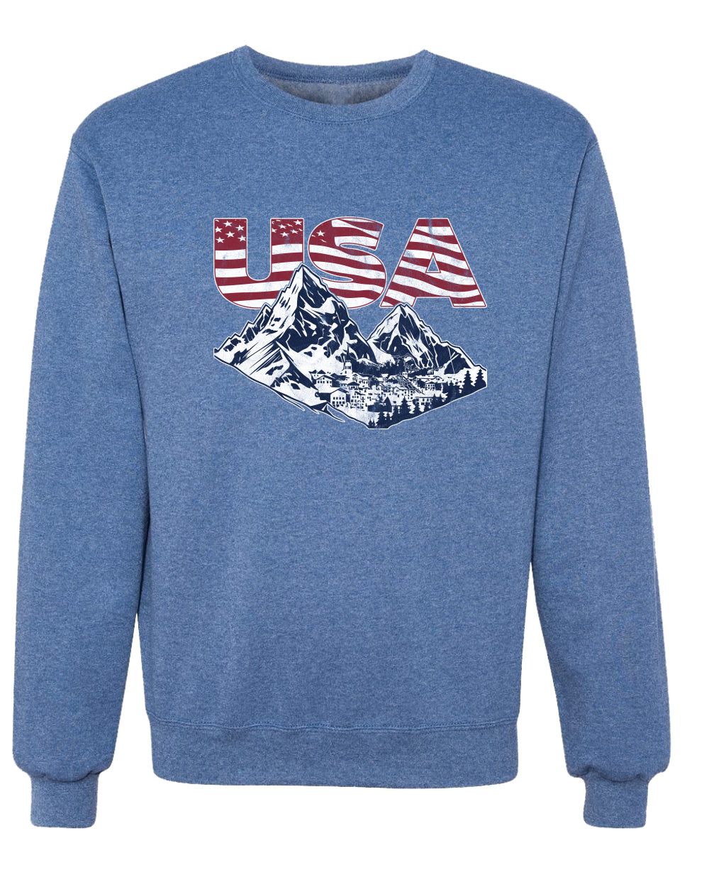 USA Winter Team Sports Fan Collection | USA Flag Mountainscape Sweater, Unisex Crewneck Sweatshirts
