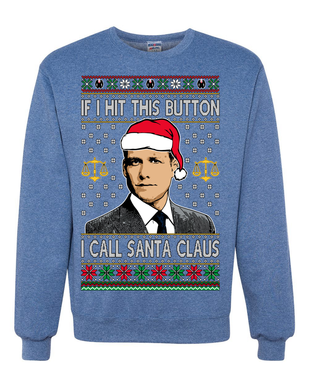 Harvey Hit This Button I Call Santa Specter TV Show Parody Ugly Christmas Sweater Unisex Crewneck Sweatshirt
