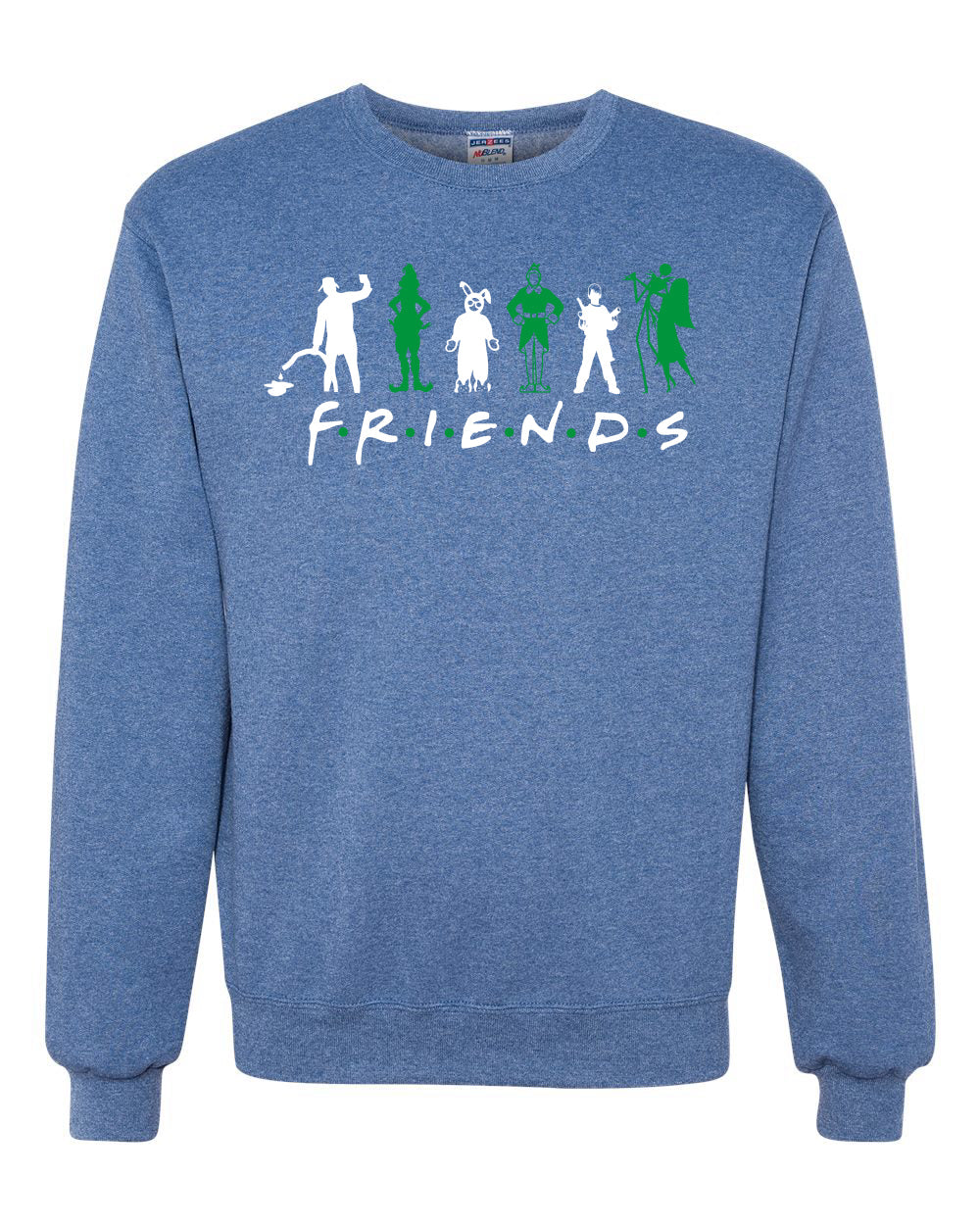 Iconic Holiday Movie Characters Friends Parody Green White Ugly Christmas Sweater Unisex Crewneck Sweatshirt