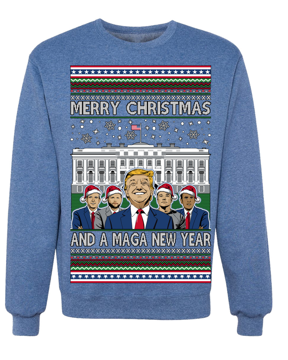 Merry Christmas and a MAGA New Year 2025 Ugly Christmas Sweater Crewneck Sweatshirts