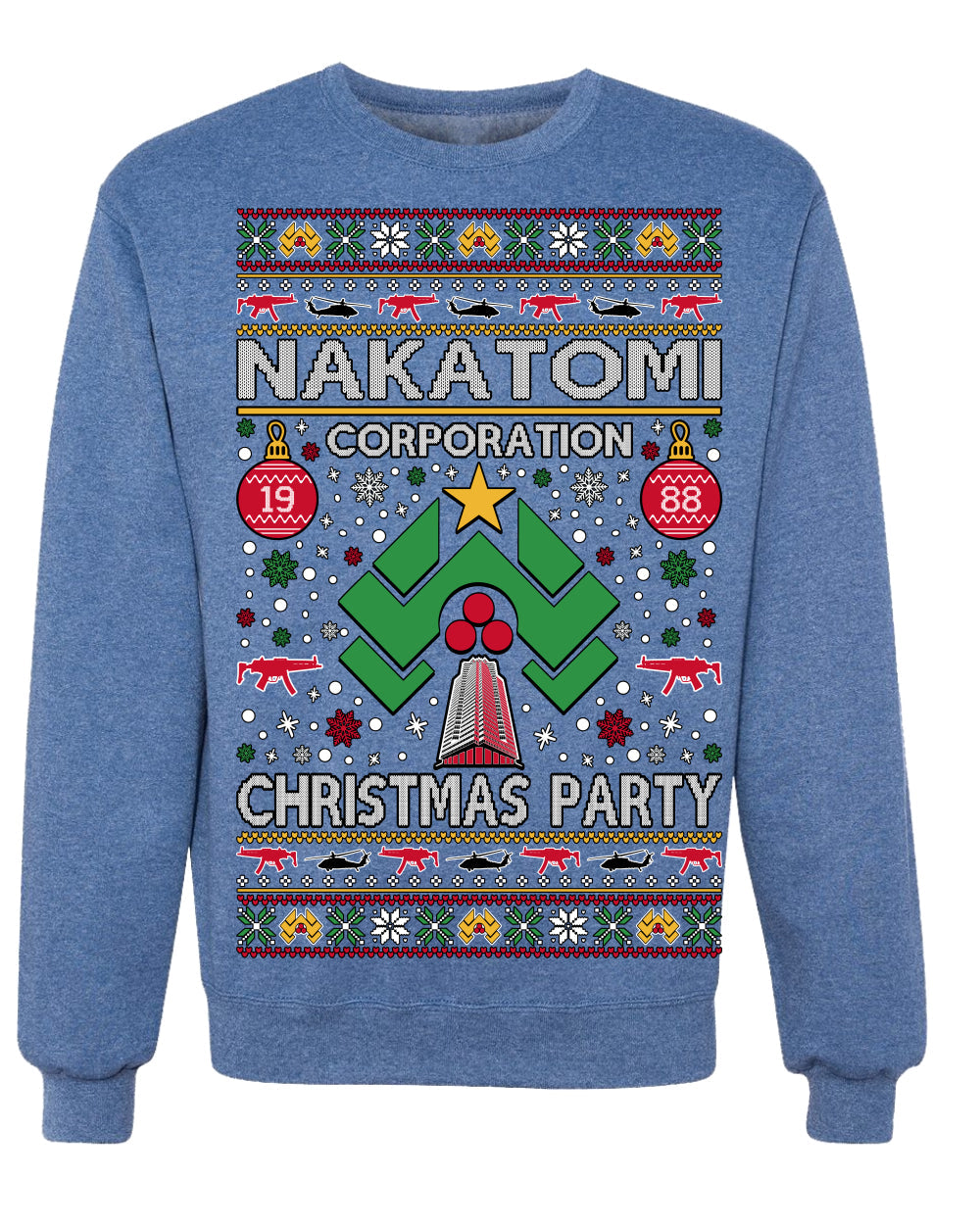 Nakatomi Corporation Christmas Party 1988 Plaza Logo, Classic Die Hard McClane 80s Xmas Movie Quote Ugly Christmas Sweater Crewneck Sweatshirt