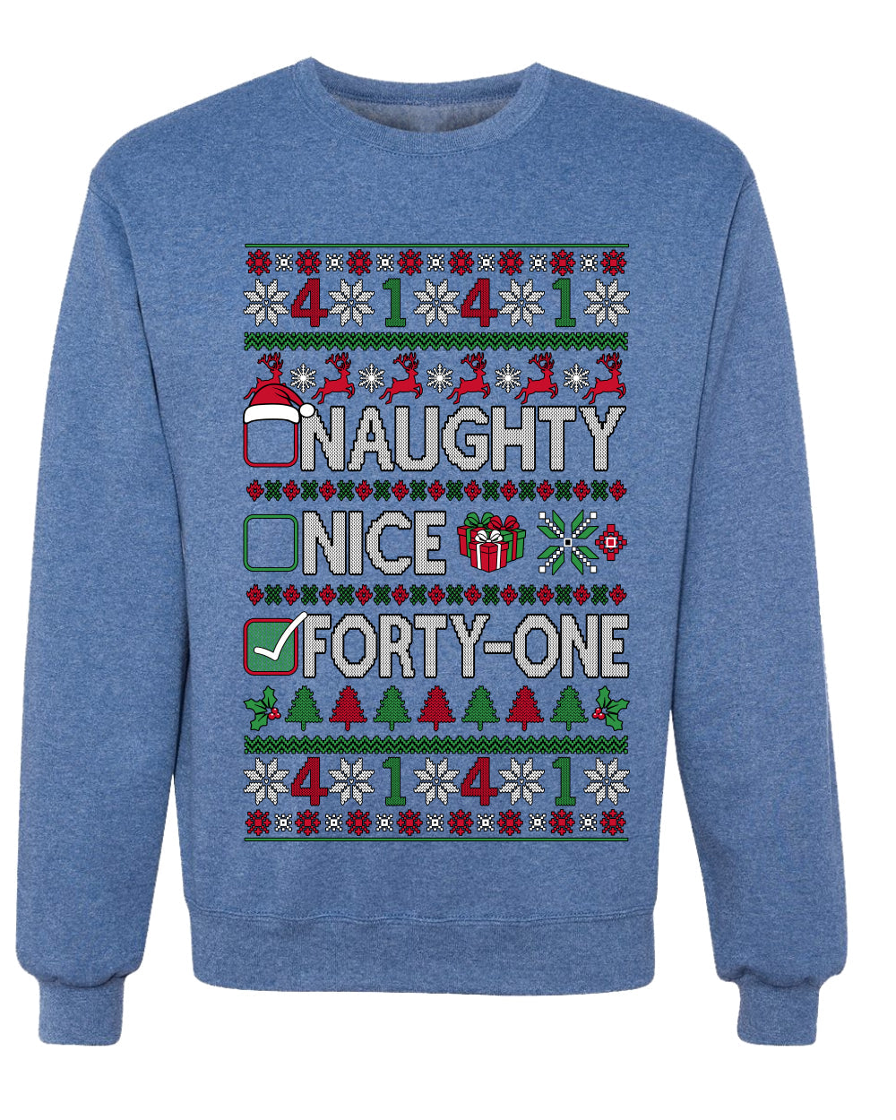 Naughty Nice 41, Ugly Christmas Unisex Sweater List, Extra Festive, Crewneck Sweatshirts