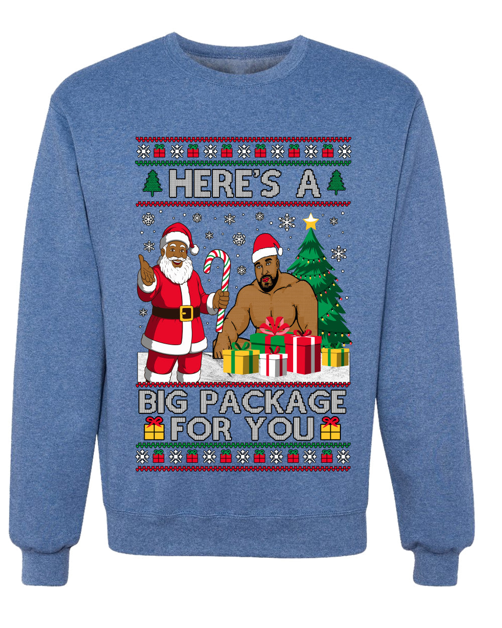 Here's A Big Package For You Black Santa Christmas Sweater, Unisex Ugly Christmas Crewneck Sweatshirts