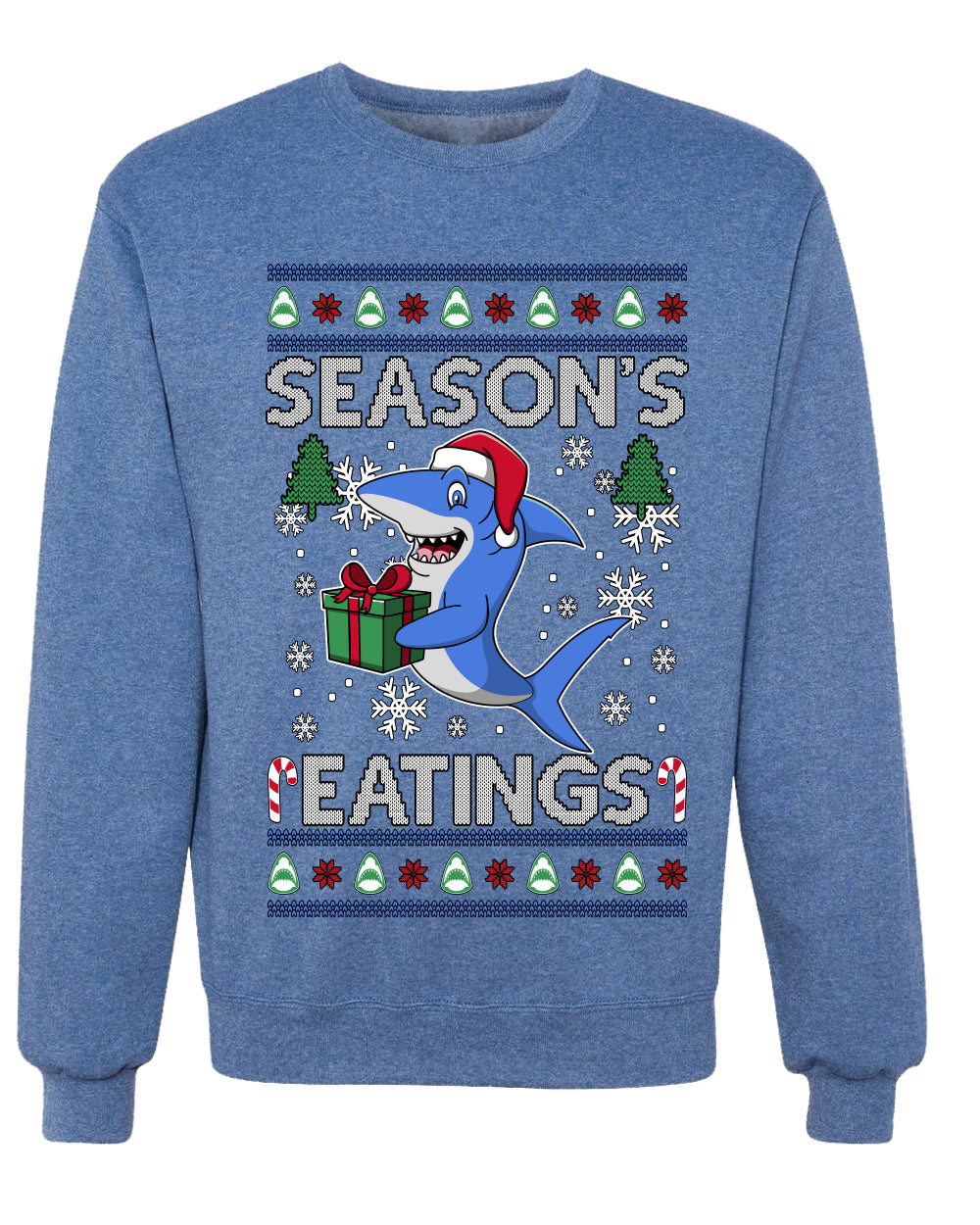 Season's Eatings Shark, Unisex Ugly Christmas Sweater Crewneck Sweatshirts