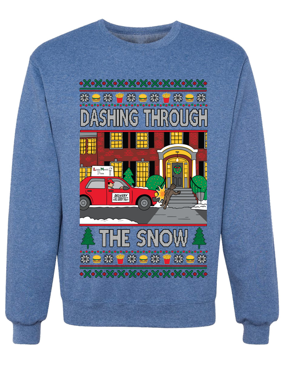Dashing Through The Snow Classic 90s Holiday Movie, Unisex Ugly Christmas Sweater Crewneck Sweatshirts