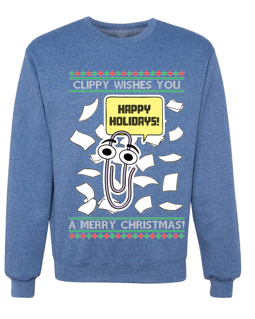 Clippy Wishes You A Merry Christmas Office Assistant, Unisex Ugly Christmas Sweater, Crewneck Sweatshirts