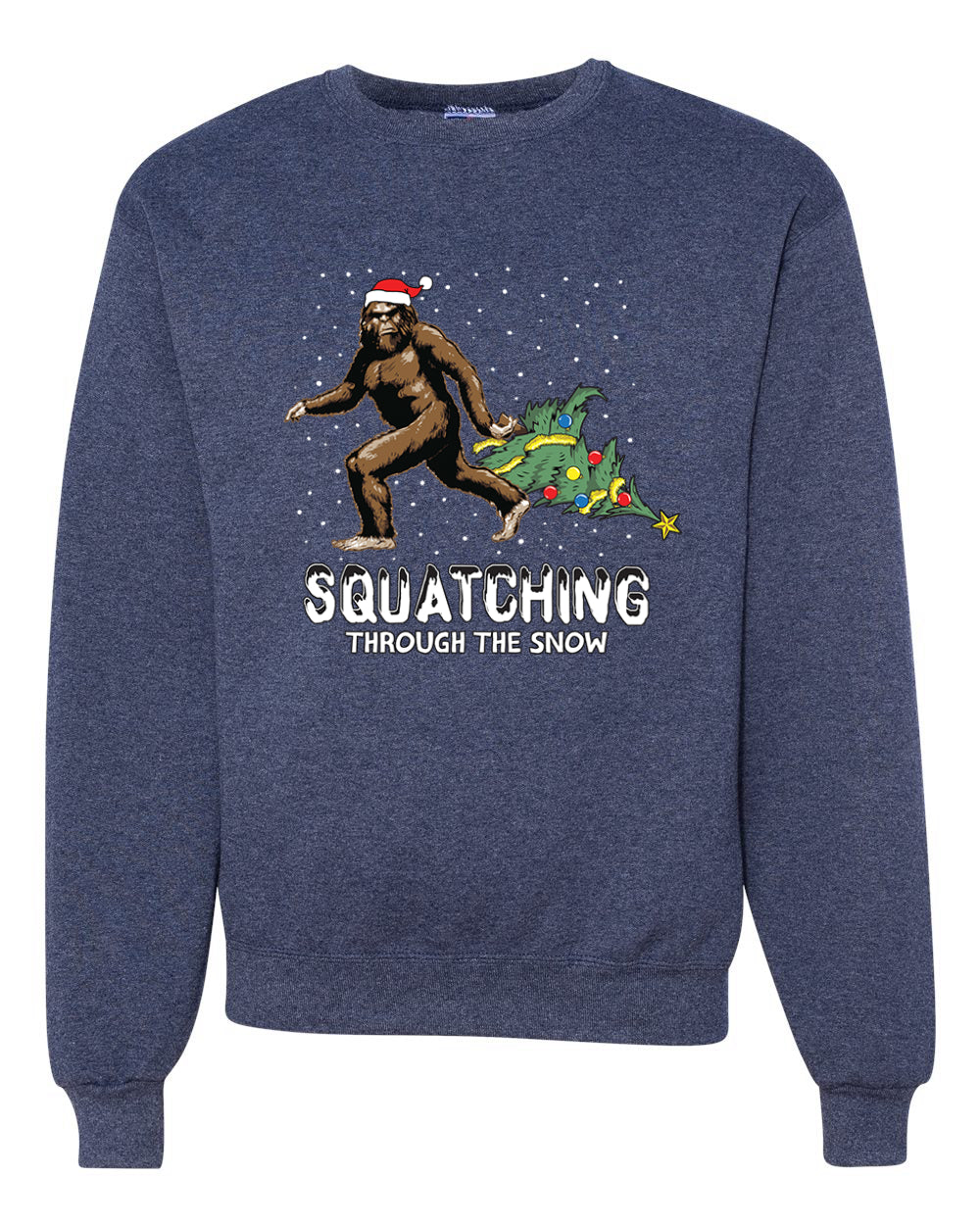 Squatching Through the Snow Bigfoot Merry Christmas Unisex Crewneck Graphic Sweatshirt