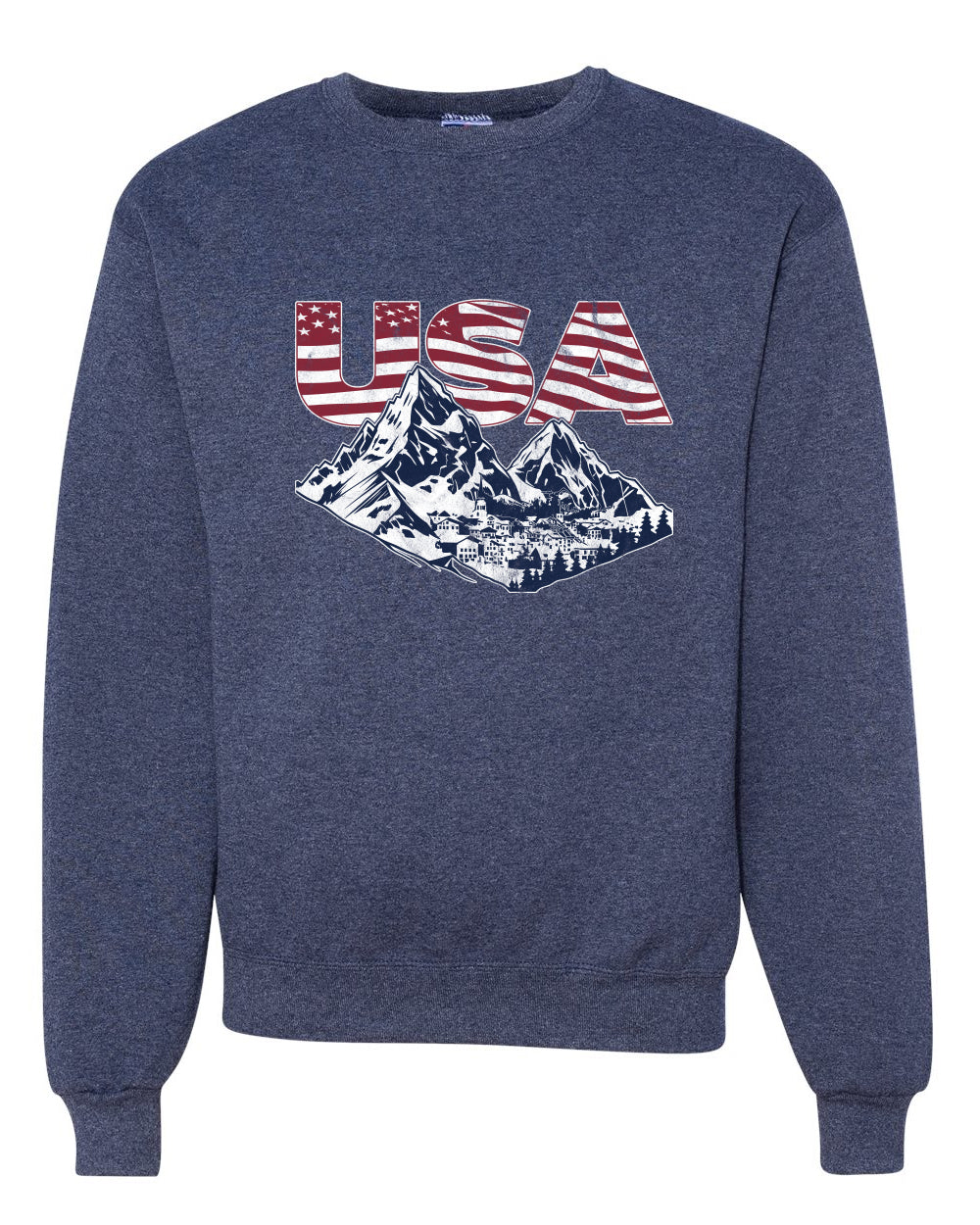 USA Winter Team Sports Fan Collection | USA Flag Mountainscape Sweater, Unisex Crewneck Sweatshirts