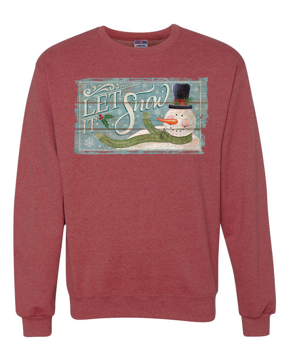 Let it Snow Green Scarf Snowman Merry Christmas Unisex Crewneck Graphic Sweatshirt