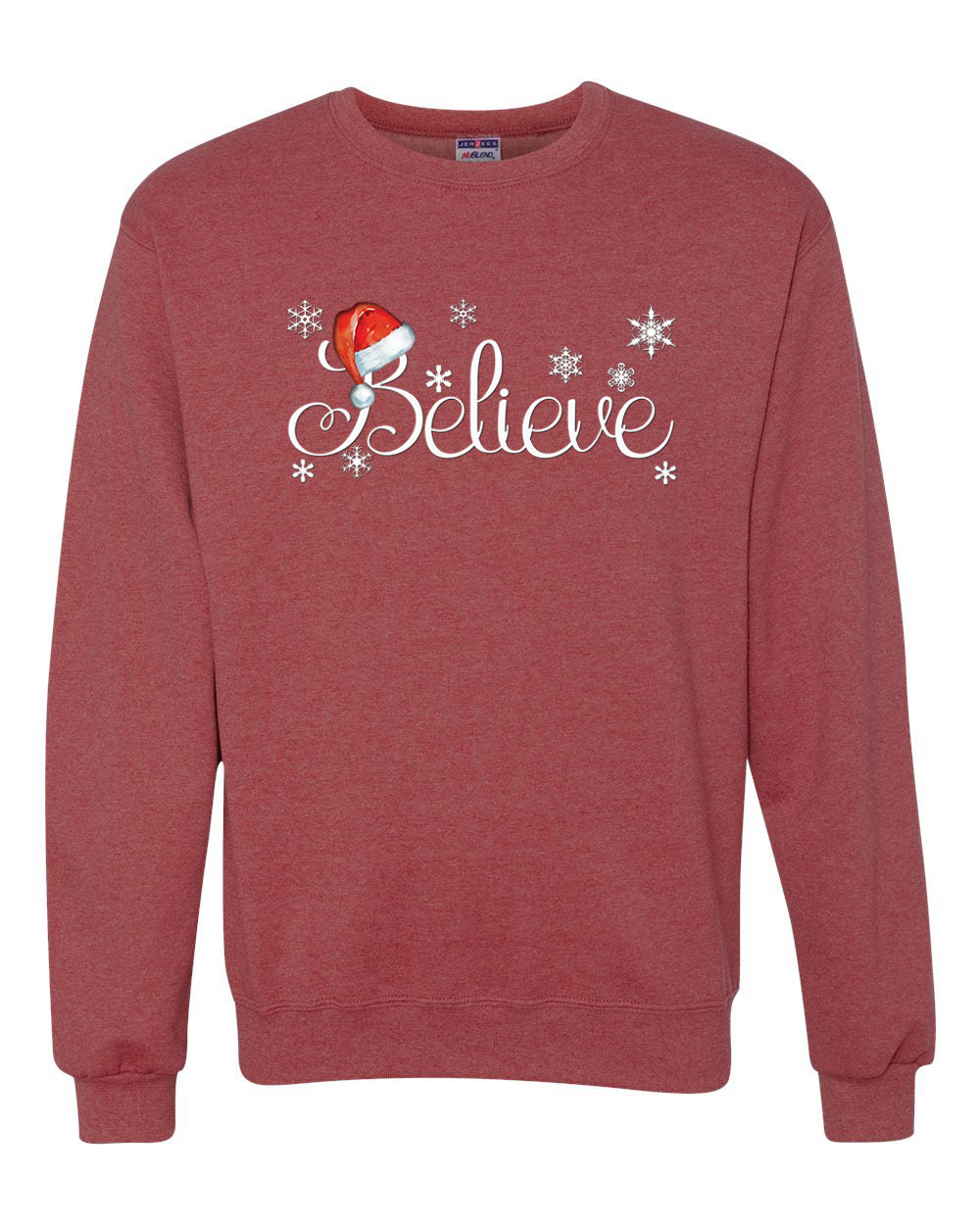 Santa Hat Snowflake Believe Merry Christmas Unisex Crewneck Graphic Sweatshirt