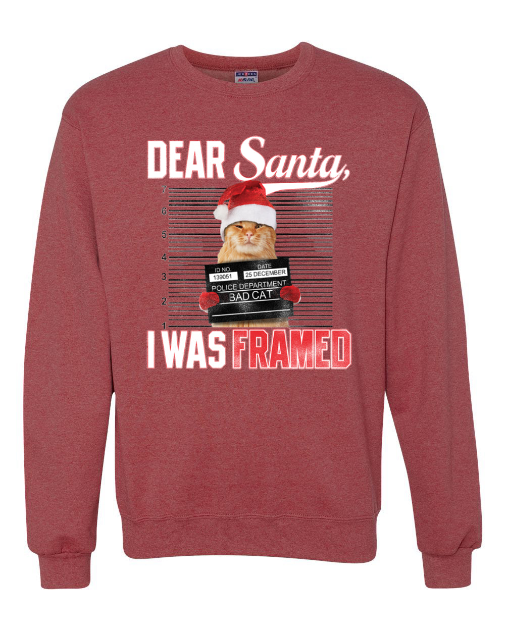 Dear Santa I was Framed Bad Cat Merry Christmas Unisex Crewneck Graphic Sweatshirt
