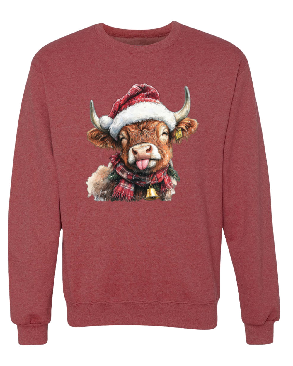 Cute Fluffy Christmas Cow with Santa Hat, Cute Christmas Design, Unisex Christmas Sweater, Crewneck Sweatshirts