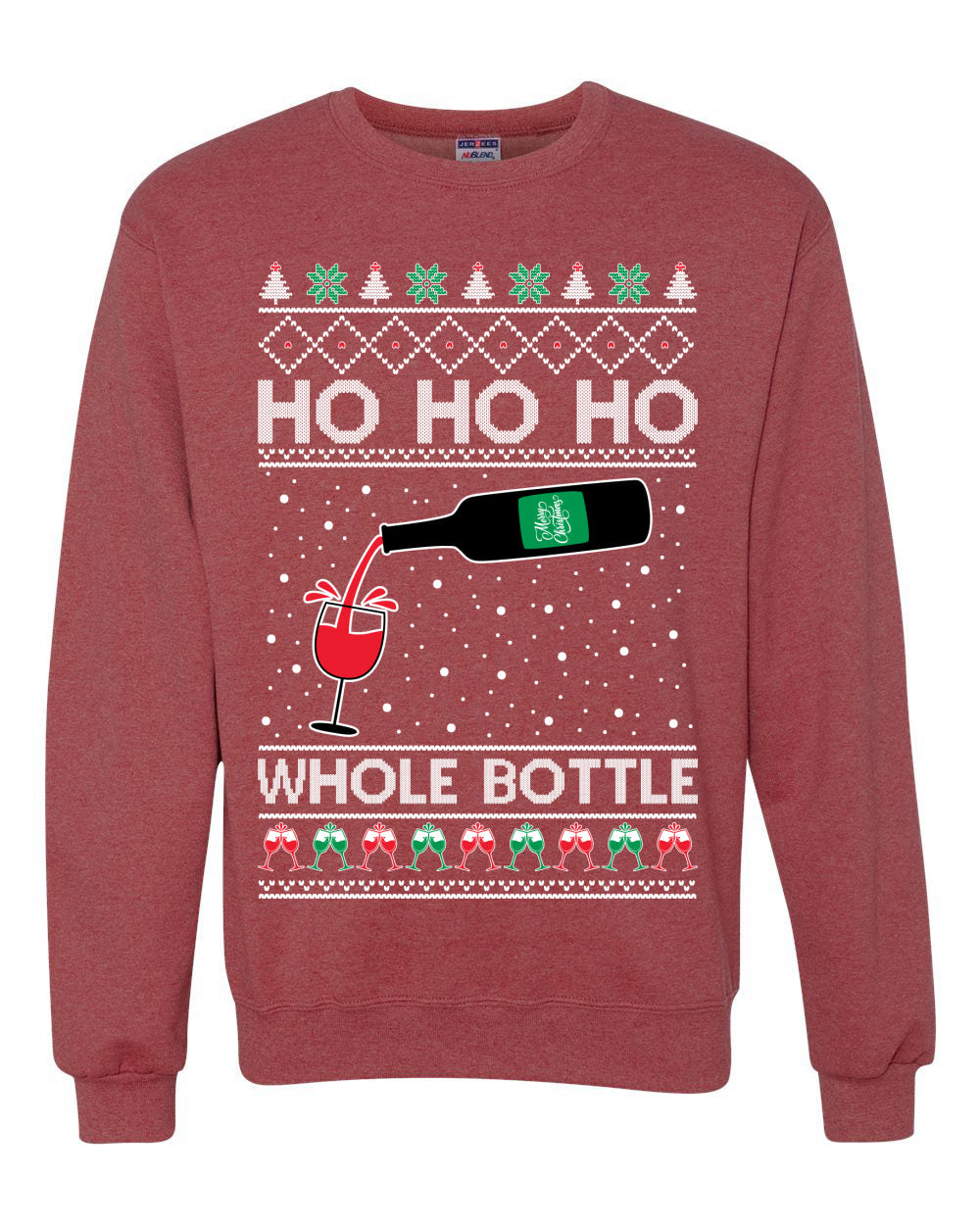 Ho Ho Ho Whole Bottle Wine Spirits Ugly Christmas Sweater Unisex Crewneck Sweatshirt