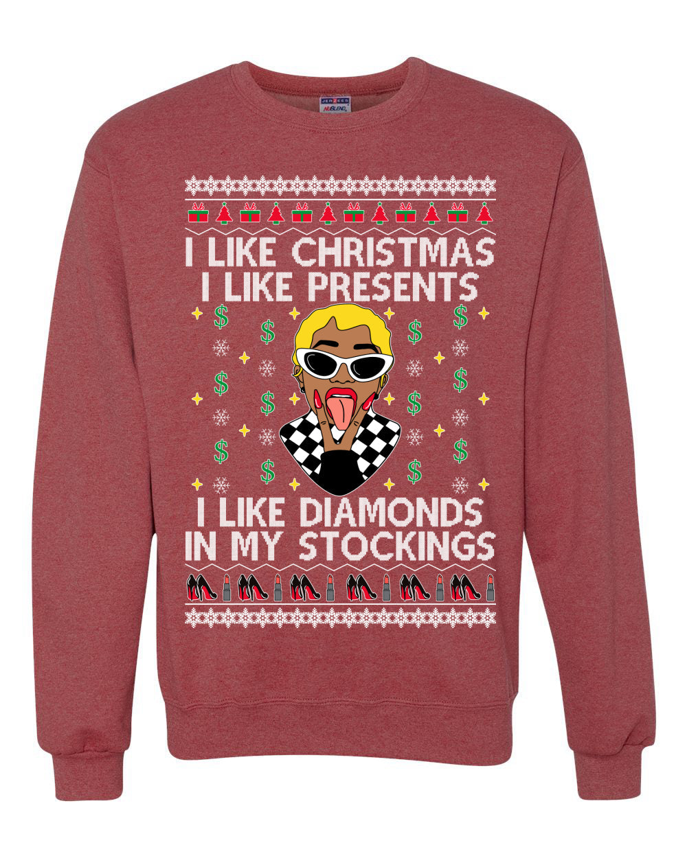 I Like Christmas, I like Presents Cardi Ugly Christmas Sweater Unisex Crewneck Sweatshirt