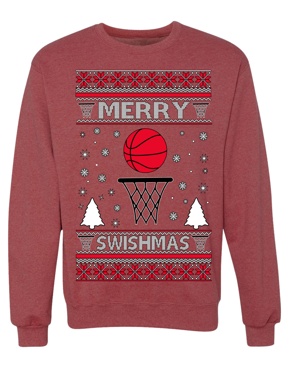 Merry Swishmas Basketball Sports Ugly Christmas Sweater Crewneck Sweatshirt