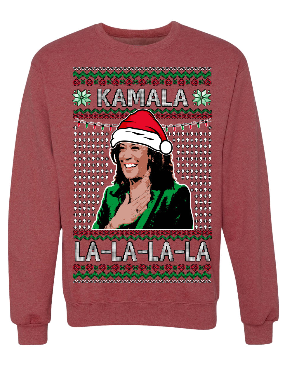 Kamala La La Funny Santa Hat Classic Xmas Song Carol Ugly Christmas Sweater Crewneck Sweatshirt
